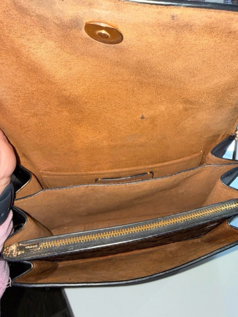 COACH Black Embossed Signature Leather Crossbody Bag - Picture 5 of 7